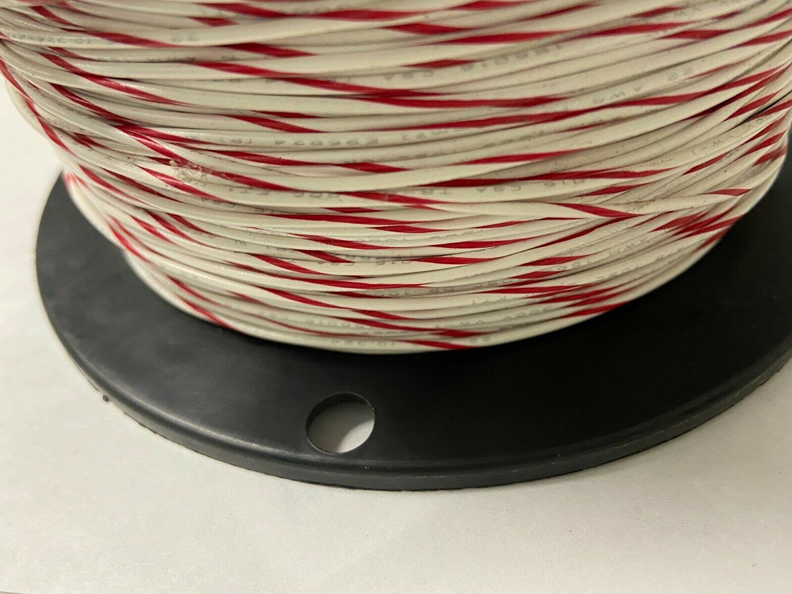 White w RED Stripe 22 AWG Stranded Hook Up Wire 100 ft Reel